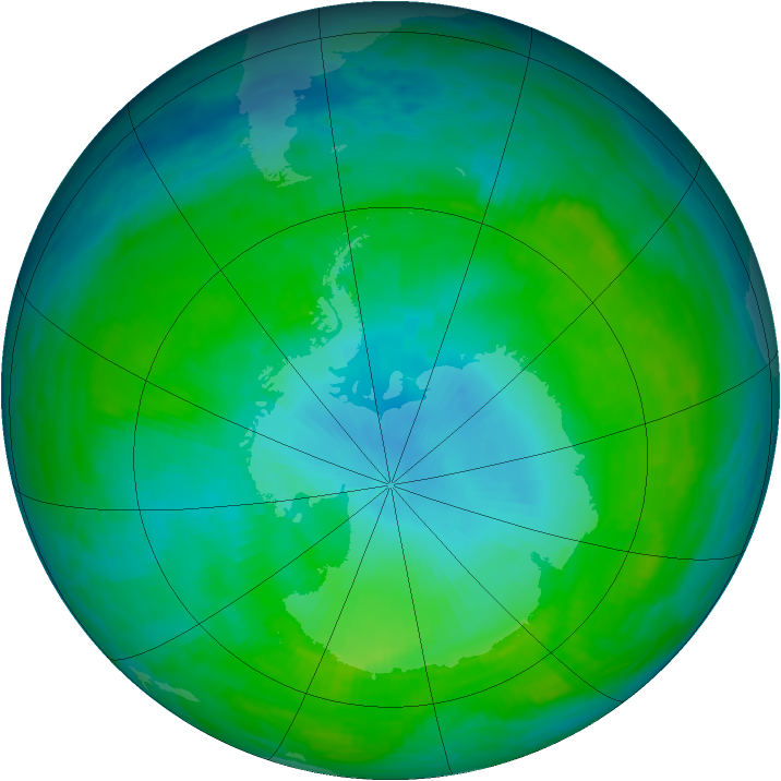 Antarctic ozone map for 27 January 1992